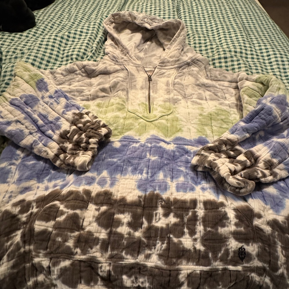 Free people  Blue Green Brown Tie-Dye Cowl Sweater
